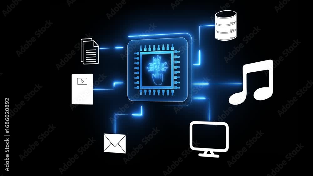 AI assistant on mobile device management content generation concept on the transparent background. content generation for text, video, music, and image with smart automation. 4k video animation. AI assistant on mobile device management content generation concept on the transparent background. content generation for text, video, music, and image with smart automation. 4k video animation.