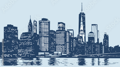 Stylized Cityscape Skyline at Night Urban Illustration Modern Metropolis Vector Graphic.