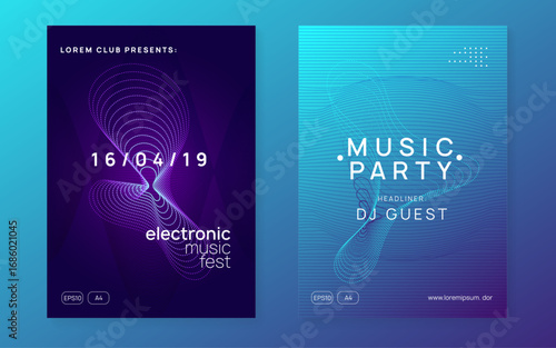 Party Set. Nightclub Beat Invitation. Night Club Electro Graphic. Blue Music Poster. Dj Design. Green Dance Flyer. Festival Vector. Violet Party Set