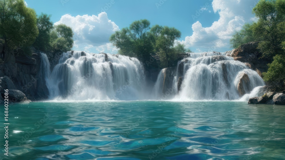 Fototapeta premium Waterfall cascading into a tranquil pool