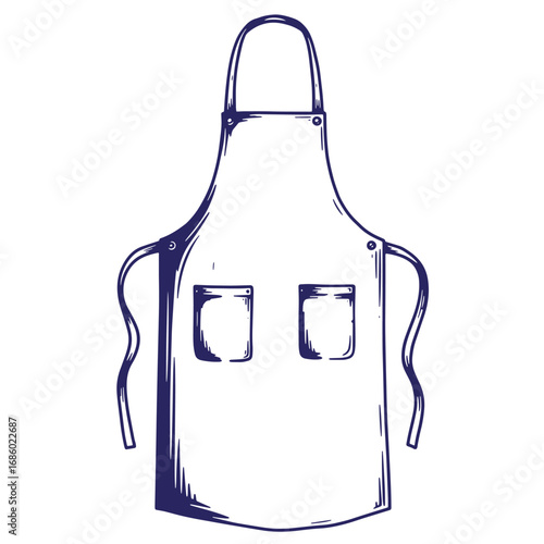 Hand drawn outline illustration of a classic apron with pockets for culinary or craft concepts.