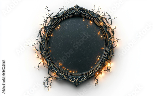 Magical mirror featuring glowing runes and jewel accents isolated on white background PNG