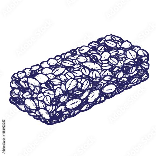 Hand-drawn illustration of a granola bar with a focus on healthy snacking and lifestyle