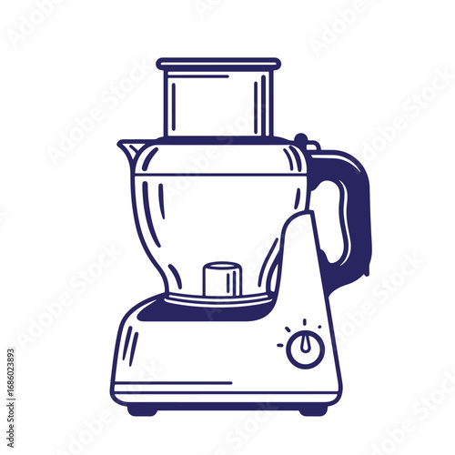 Outlined vector illustration of a modern kitchen food processor appliance on white background