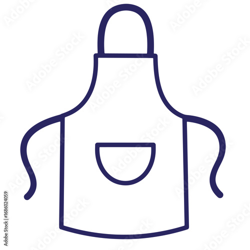 Simple outline illustration of a dark blue apron with pocket for kitchen and cooking activities