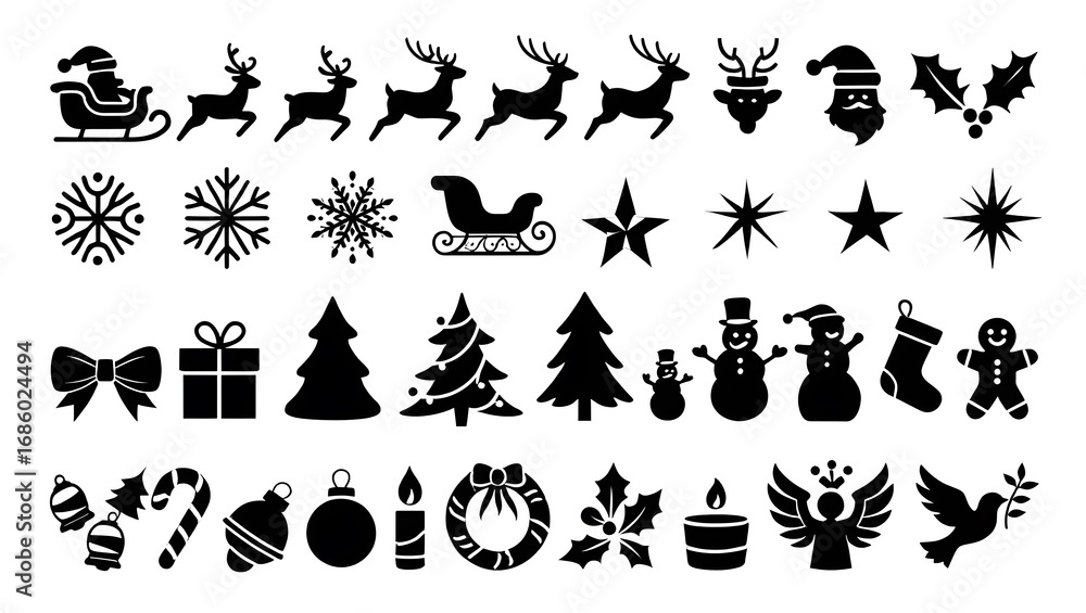 Fototapeta premium Collection of christmas icons and silhouettes for festive design
