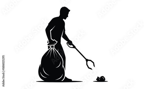 Person Collecting Trash with Grabber Tool in Effort to Clean Environment