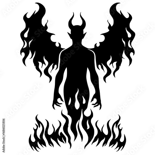 Silhouette of a fire-winged demon