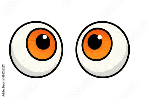 Two cartoon scary eyes looking with orange iris on transparent background