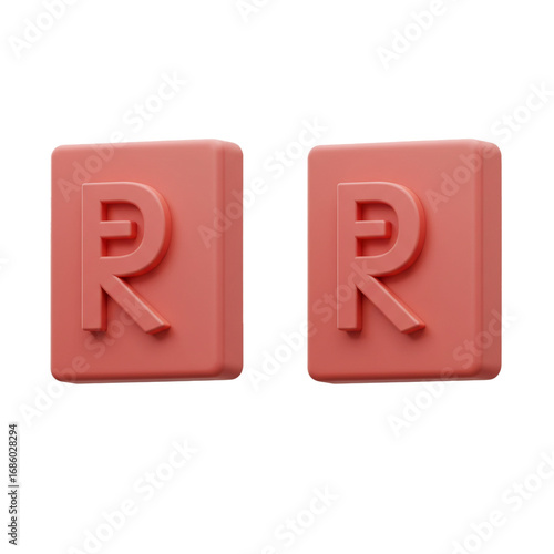 Two identical three-dimensional symbols, each a letter 