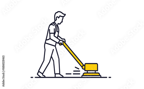 Person Using Electric Floor Polisher for Cleaning and Shining Floors