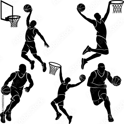 Basketball Player Silhouettes in Action Set