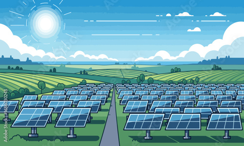 Vibrant solar panel illustration capturing the essence of renewable energy, paving the way for a sustainable lifestyle and a greener future, envisioning eco-friendly communities