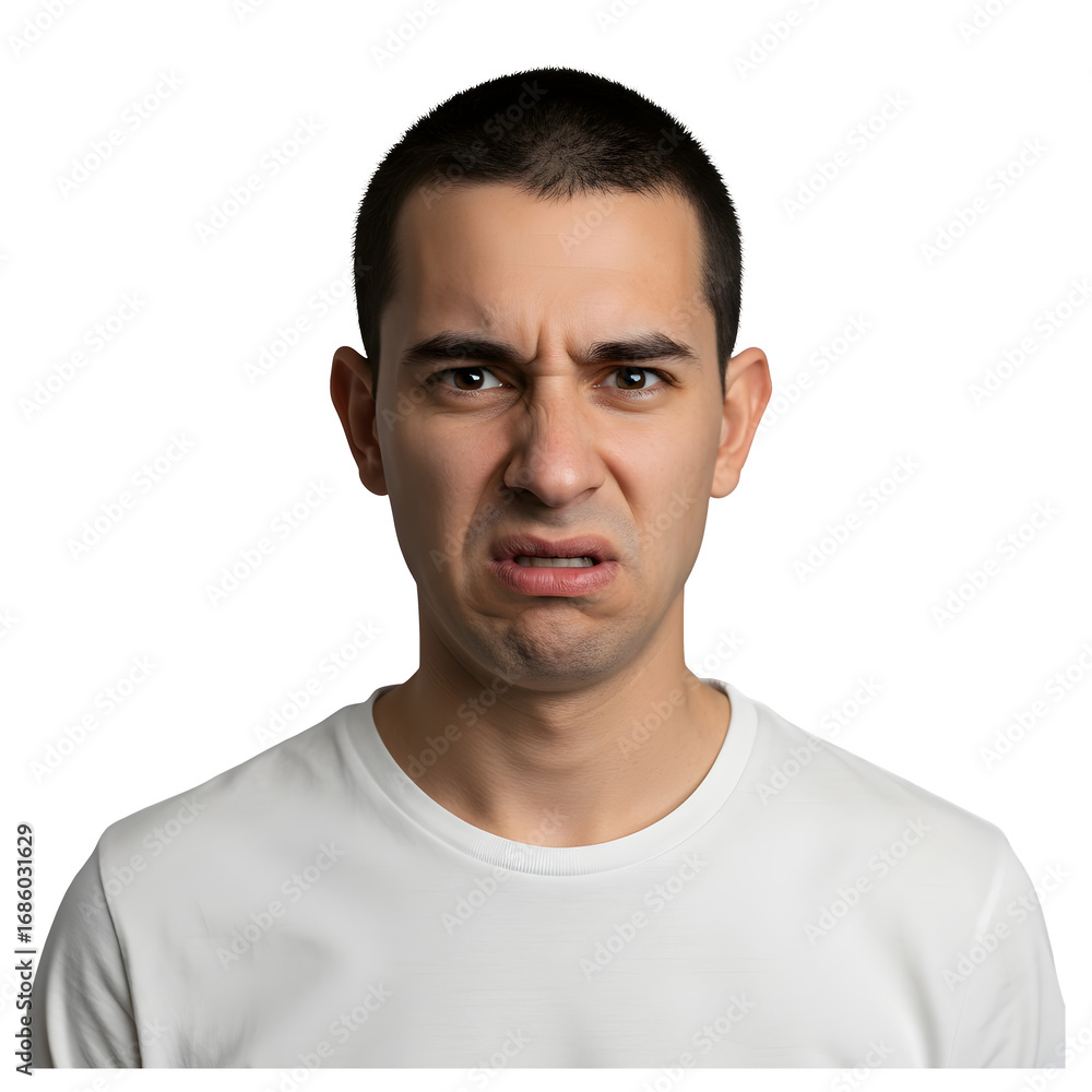 Obraz premium Disgusted Man Portrait on transparent background