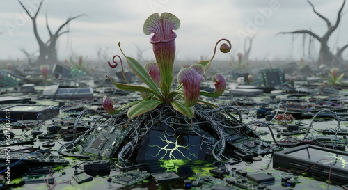 Apocalyptic Future: Pitcher Plants Emerge from Digital Wasteland