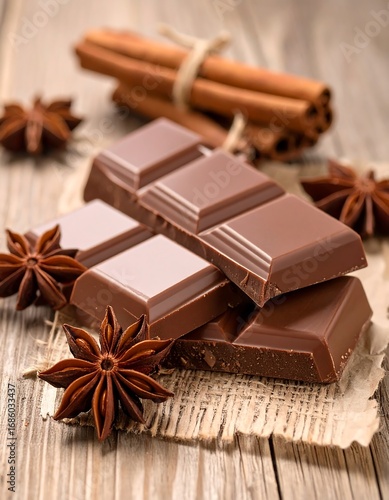 Chocolate bar with cinnamon and star anise
