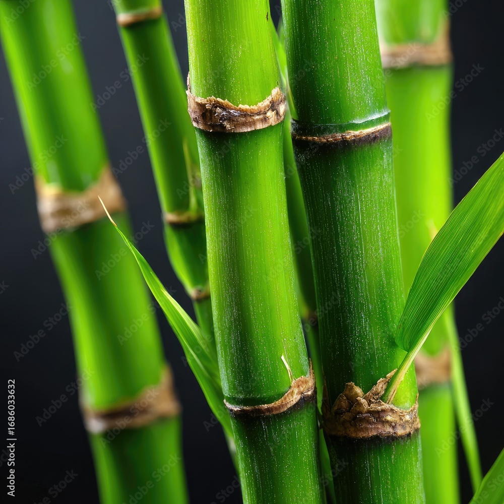 Obraz premium Close-up view of vibrant green bamboo stalks with intricate details and natural textures.