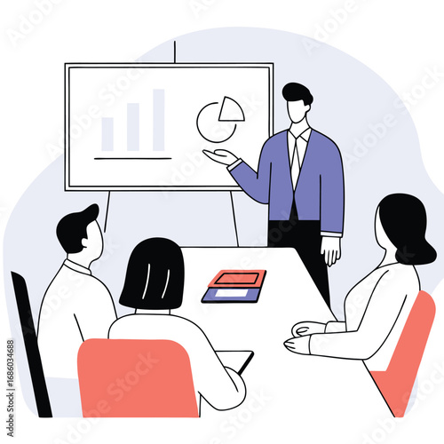 Financial advisor silhouette presenting investment growth chart to client in a professional meeting banner advertisement silhouette