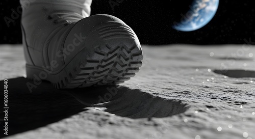 Astronauts bootprint on the moon with earth in the background