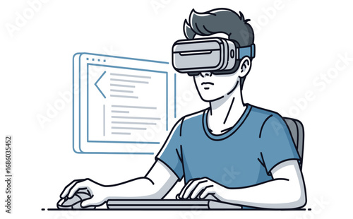 Young Man Engaged in Virtual Reality Experience with Technology