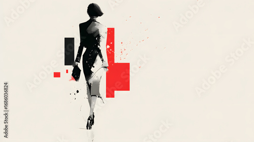 Abstract fashion illustration of a stylish woman in black.