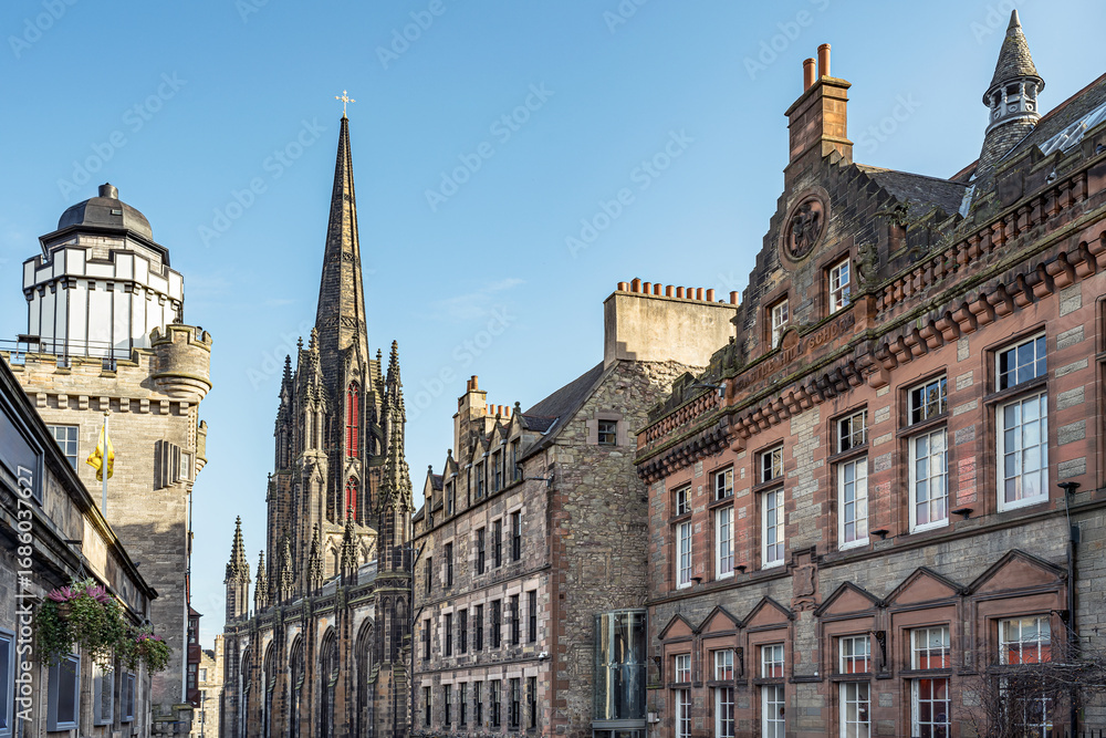 Naklejka premium The Tolbooth Kirk, now known as The Hub in the Old Town of Edinburgh, Scotland, UK. Originally called Highland Tolbooth St John's Church is now used for cultural events.