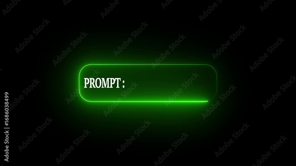Green Neon Glowing Prompt Box with Text on Black Background input frame ...
