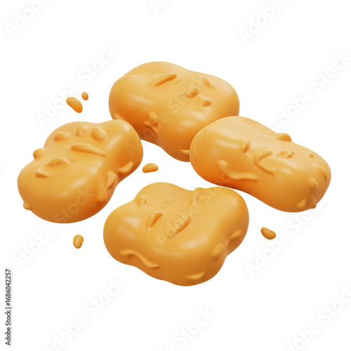 Delicious golden-brown fried food pieces arranged in a group, perfect for representing snacks and appetizers in a culinary setting.