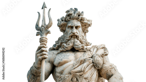 Greek statue of Poseidon, isolated on a Transparent background, PNG file.