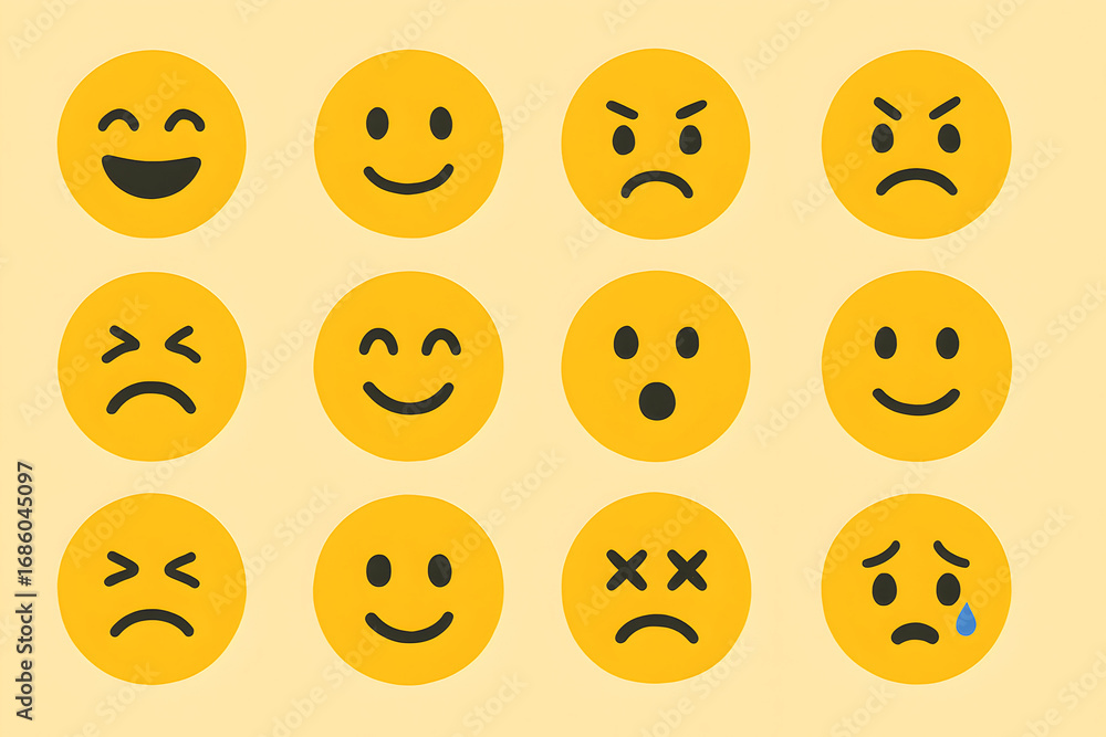 Obraz premium Yellow Emoji Faces Seamless Pattern