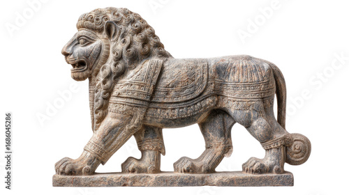 Mesopotamian lion statue, isolated on a Transparent background, PNG file.