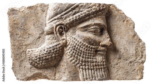 Mesopotamian king relief, isolated on a Transparent background, PNG file.