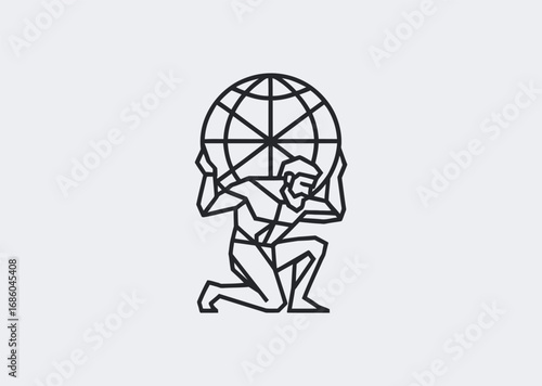 A geometric style line art Atlas logo, representing endurance, strength, and the Titan carrying the world
