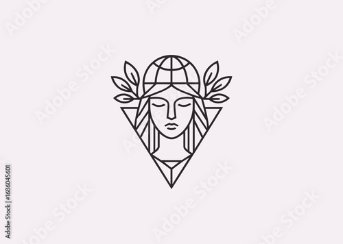 A geometric style line art Gaia logo, representing the Earth goddess, fertility, and the essence of life
