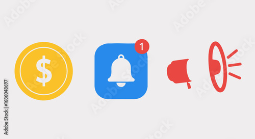 Financial reward notification and marketing announcement icons