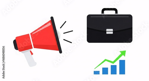 Megaphone announces business growth and opportunity with briefcase