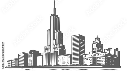 Cityscape illustration urban skyline modern architecture buildings skyscrapers downtown metropolis city buildings silhouette urban landscape grey city vector illustration graphic design city backgrou.