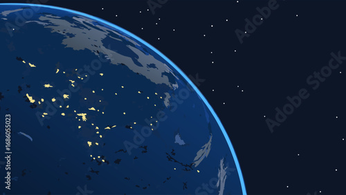 Earth from Space Night View Planet Galaxy Universe Dark Blue Glowing Lights Curvature Astronomy Cosmos Space Exploration Science Fiction Digital Art Abstract Background Night Sky Starry Night Celesti.