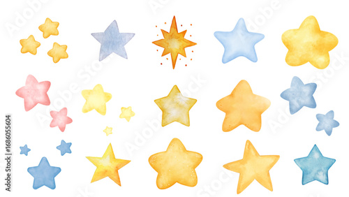 Colorful Star Collection Watercolor Illustrations for Decorative Designs and Creative Projects