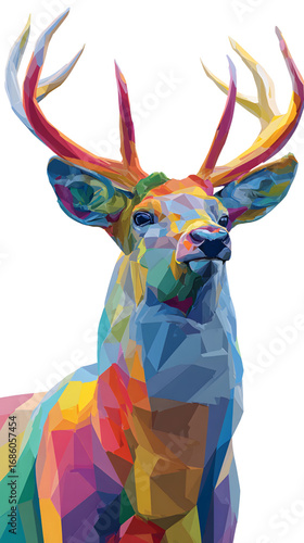 Vibrant low poly art of a majestic deer stag.