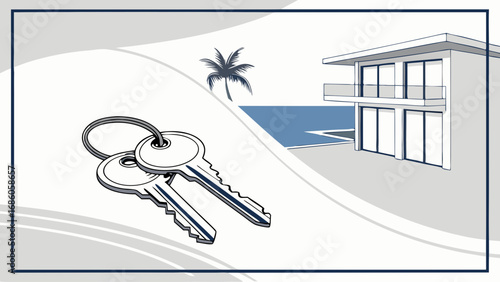 Keys to a modern house home ownership real estate concept illustration.