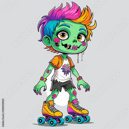 cartoon vector zombie playing roller skates