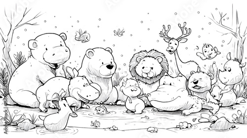 A Joyful Gathering of Cute Cartoon Forest Animals.