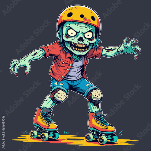cartoon vector zombie playing roller skates