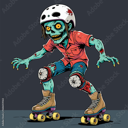 cartoon vector zombie playing roller skates