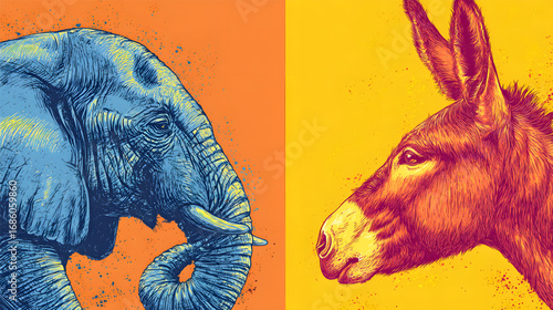 American Political Symbols The Republican Elephant and Democratic Donkey.