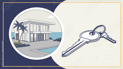 Modern House Keys Illustration Real Estate Home Ownership New Building Design Property Investment.