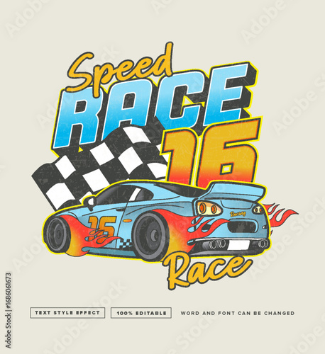 Vintage speed racing car with editable text effect perfect for movie title, game title, poster title etc.	