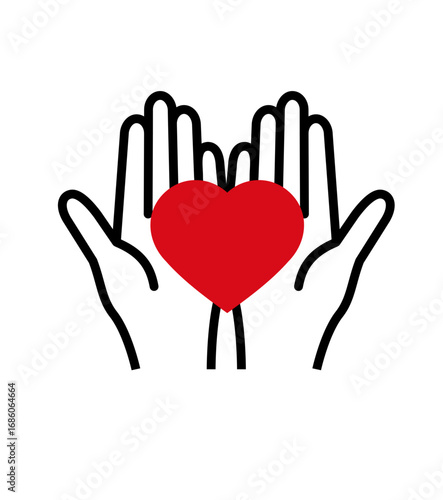 手とハートの思いやり・愛・やさしさのアイコン両手で受ける