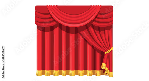 Elegant Crimson Stage Drapery with Golden Accents, Symbolizing Performance and Grandeur for Theatrical Visuals